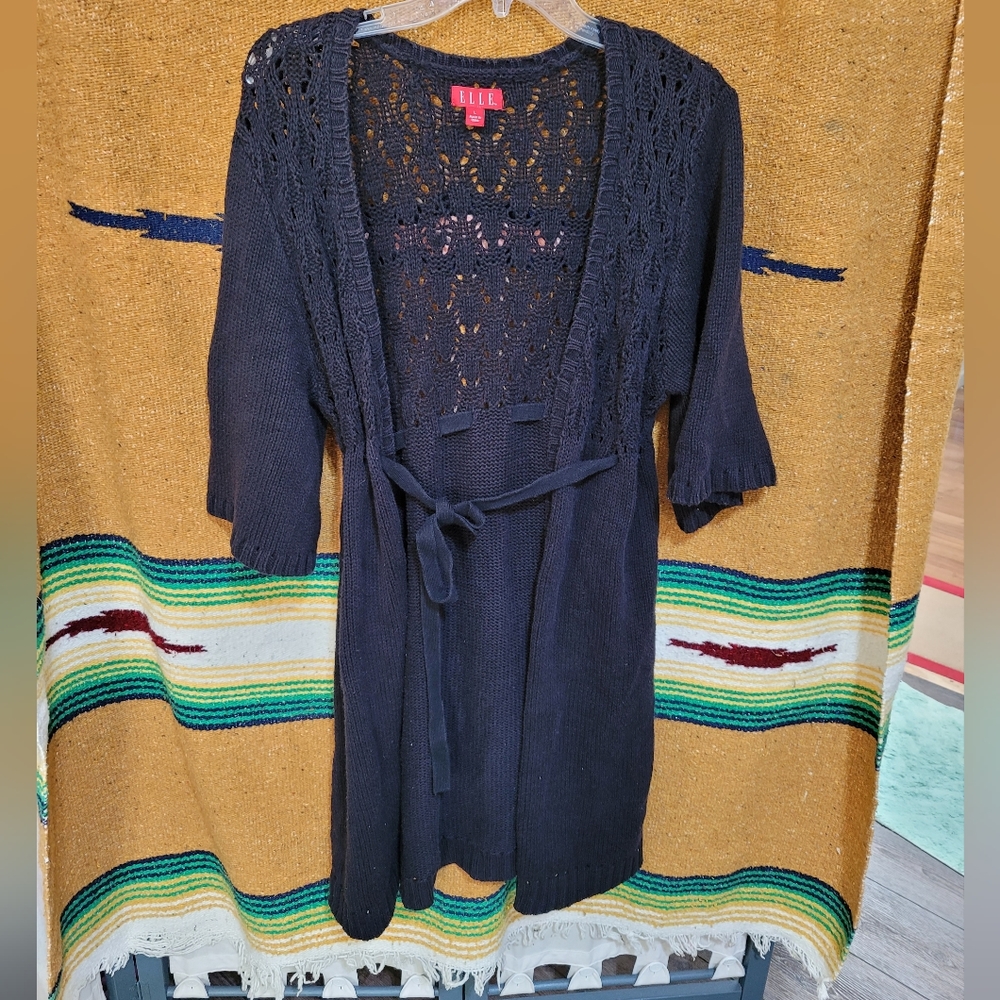 (4263) ELLE Women's Long Sweater,Cardigan, Size L,  Black,